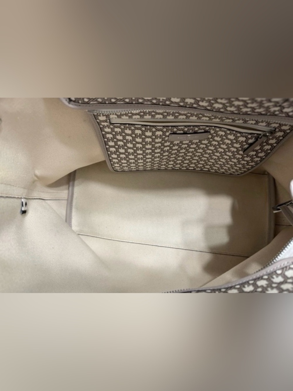 Kate Spade Link Shoulder Tote Bag Taupe Cream Coated Canvas Purse - Picture 15 of 16